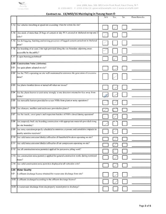 Tseung Kwan O Inspection Checklist Dec 20188