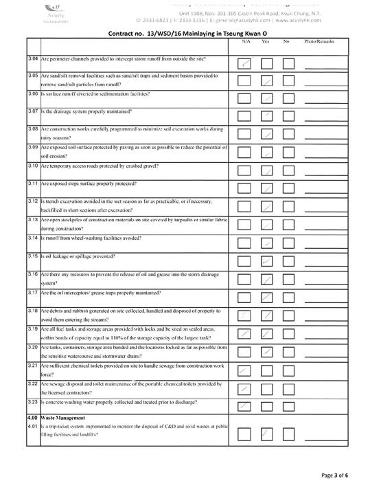 Tseung Kwan O Inspection Checklist Dec 20189