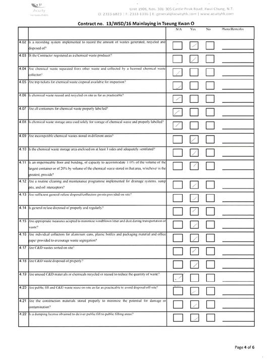 Tseung Kwan O Inspection Checklist Dec 201810