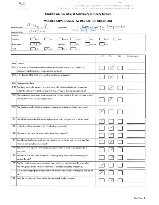 Tseung Kwan O Inspection Checklist Dec 201813