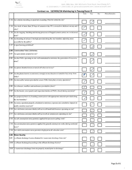 Tseung Kwan O Inspection Checklist Dec 201814