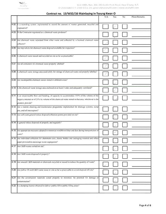Tseung Kwan O Inspection Checklist Dec 201815