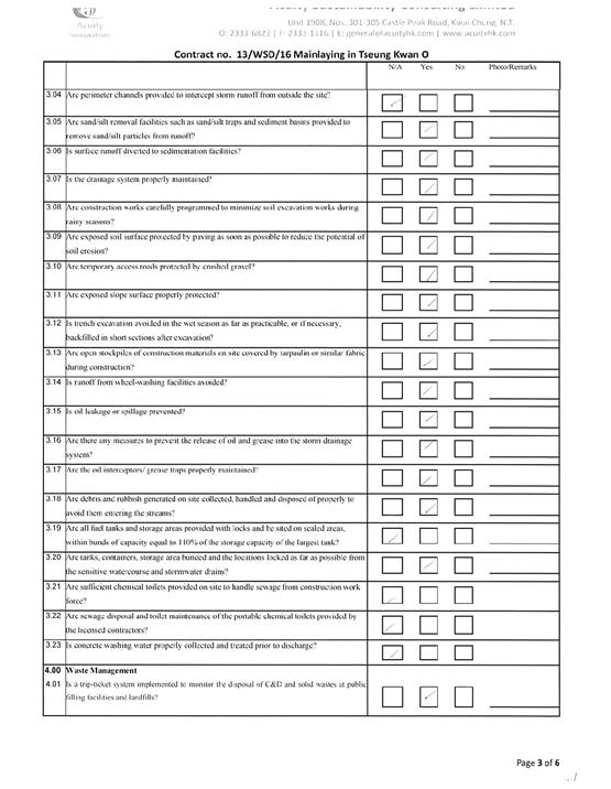 Tseung Kwan O Inspection Checklist Dec 201816