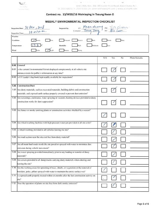 Tseung Kwan O Inspection Checklist Dec 201819