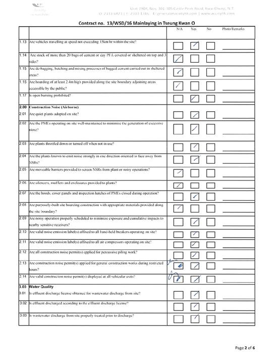 Tseung Kwan O Inspection Checklist Dec 201820