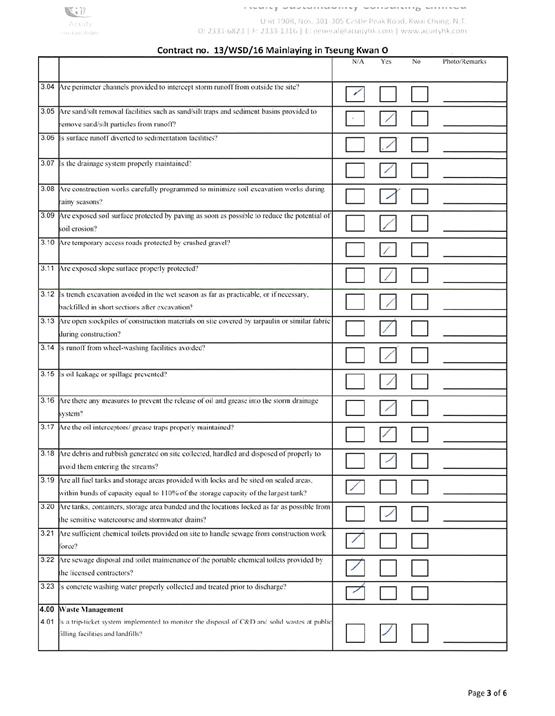 Tseung Kwan O Inspection Checklist Dec 201821