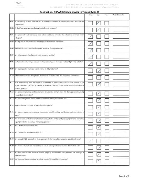 Tseung Kwan O Inspection Checklist Dec 201822