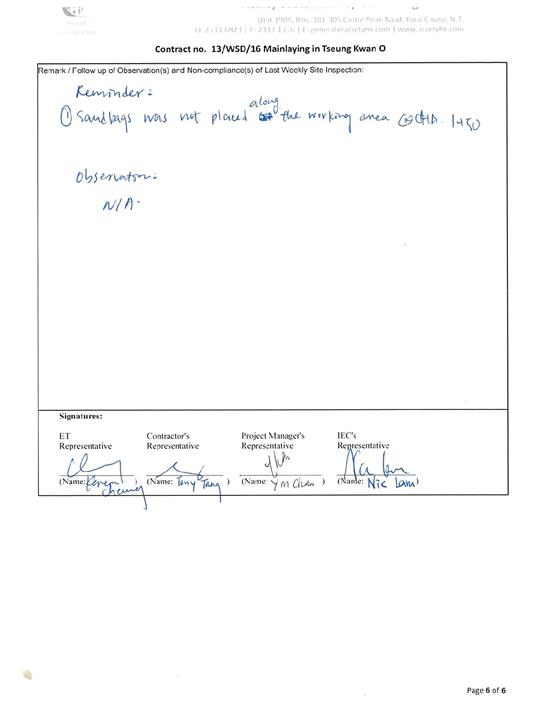 Tseung Kwan O Inspection Checklist Dec 201824